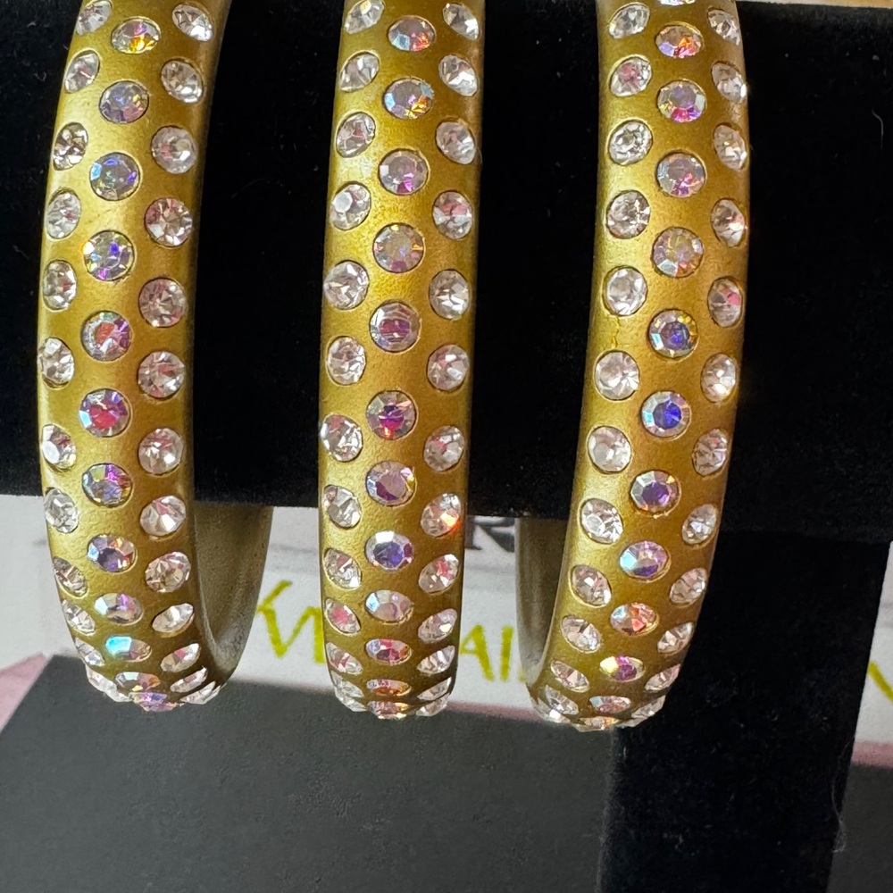 Set of 3 Gold Bangle Bracelets with AB Crystals - Picture 4 of 6